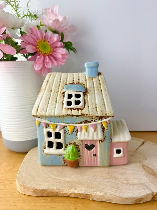 Village Pottery Blue Garden Cottage Tea Light Holder
