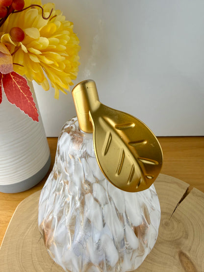 Diamond Cut Light Up Pear - Mottled Amber with gold leaf - 2 Sizes