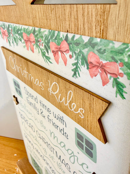 Holly Cottage Christmas Rules Wooden House Sign