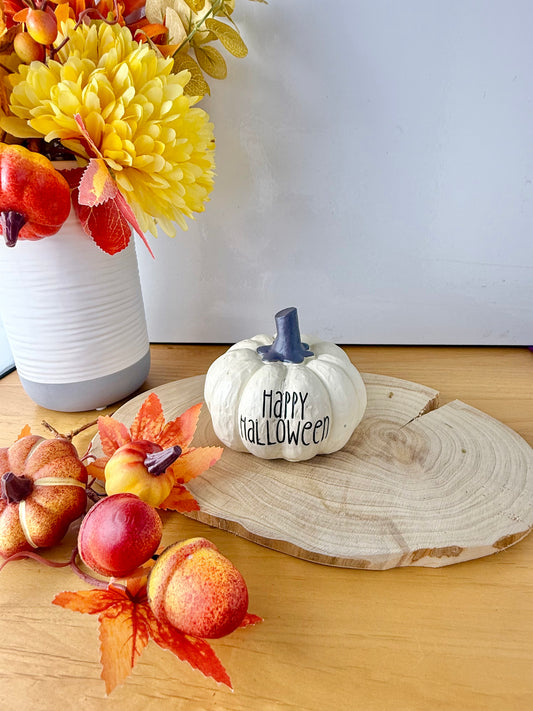 Happy Halloween Cream Pumpkin with grey stalk