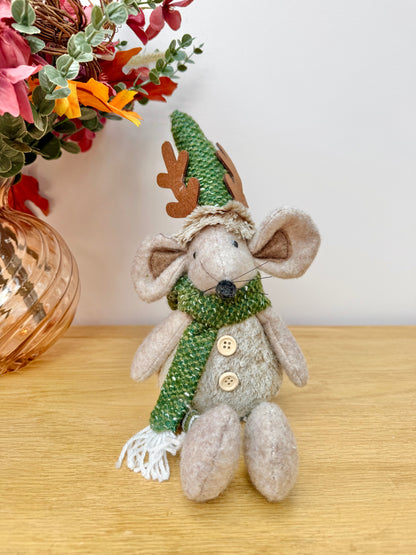 Christmas Fabric Mouse with Antlers - Standing or Sitting