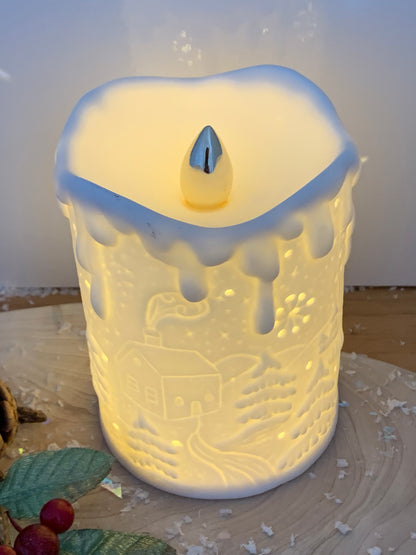 Christmas House scene LED Candle - 2 sizes