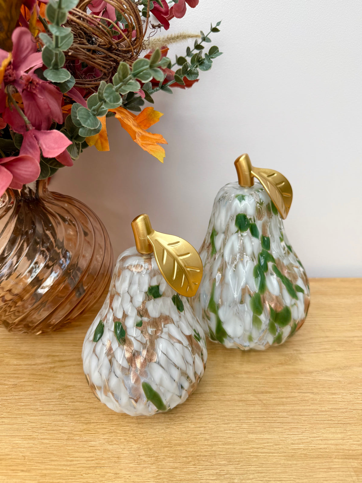 Diamond Cut Light Up Pear - Mottled Green with gold leaf - 2 Sizes