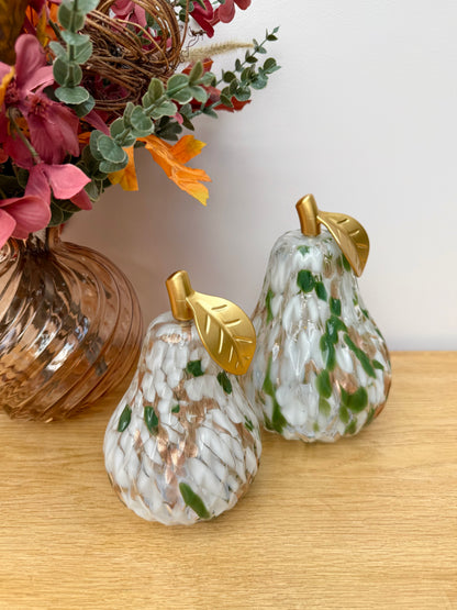 Diamond Cut Light Up Pear - Mottled Green with gold leaf - 2 Sizes