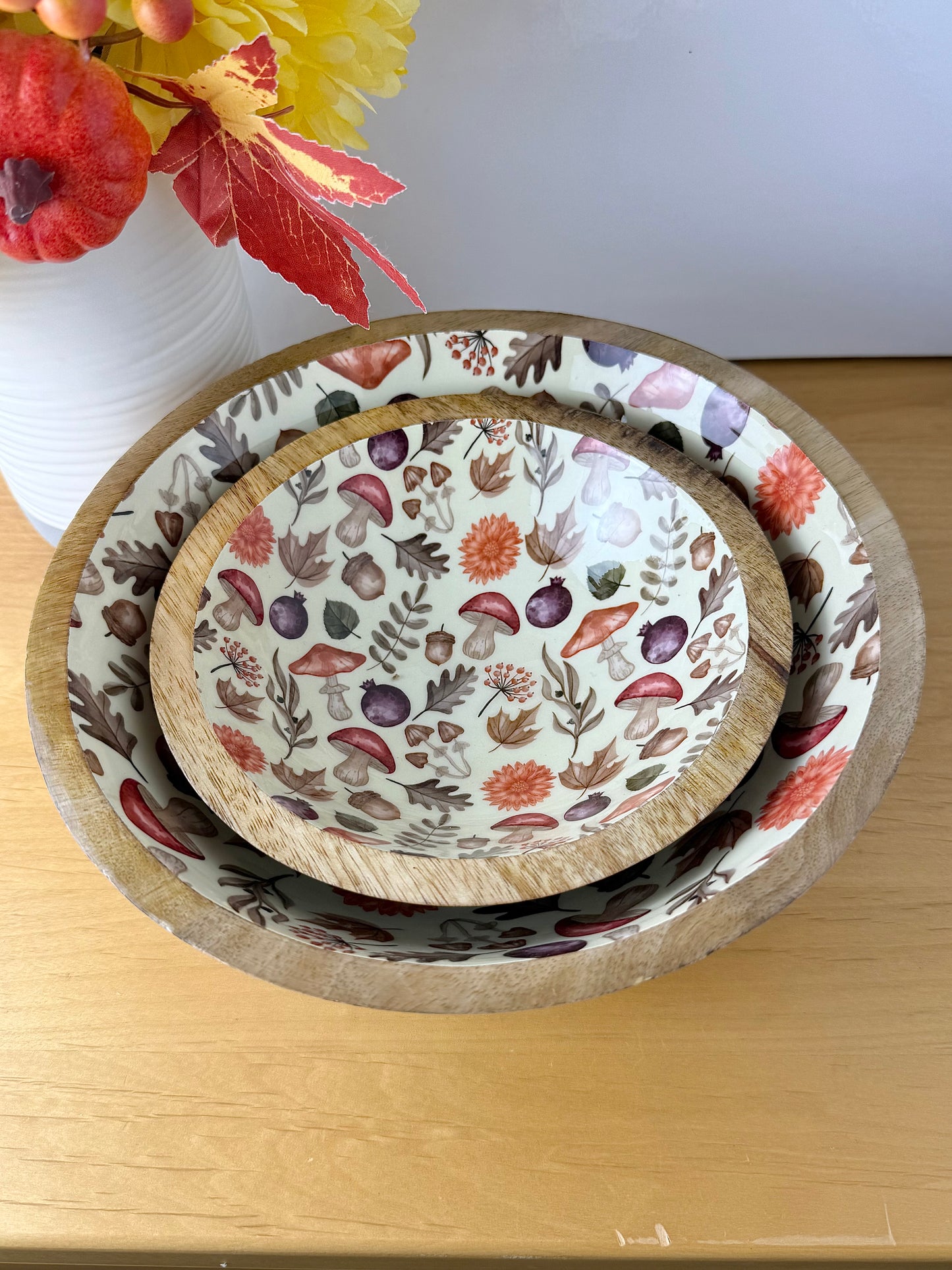 Wooden Autumnal Serving Bowls