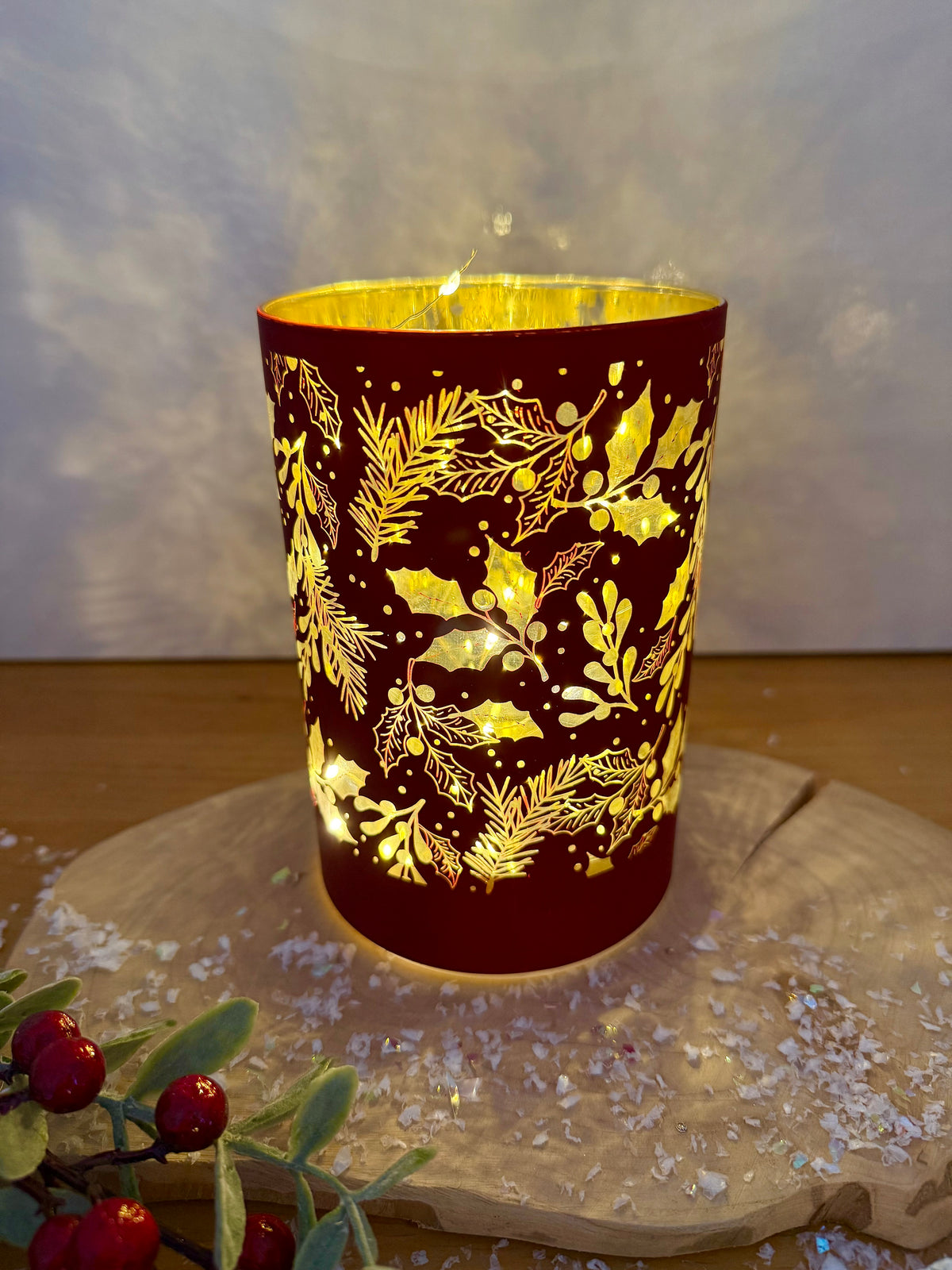 Glow Light Up Holly Lamp - Red & Gold, 2 sizes