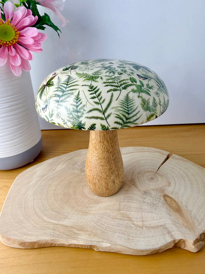 Wooden Mushroom - Green Ferns  - 2 sizes