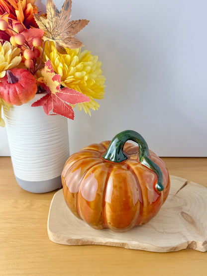 Orange Pumpkin with decorative Green stalk