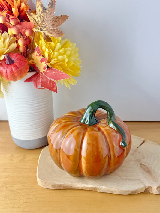 Orange Pumpkin with decorative Green stalk
