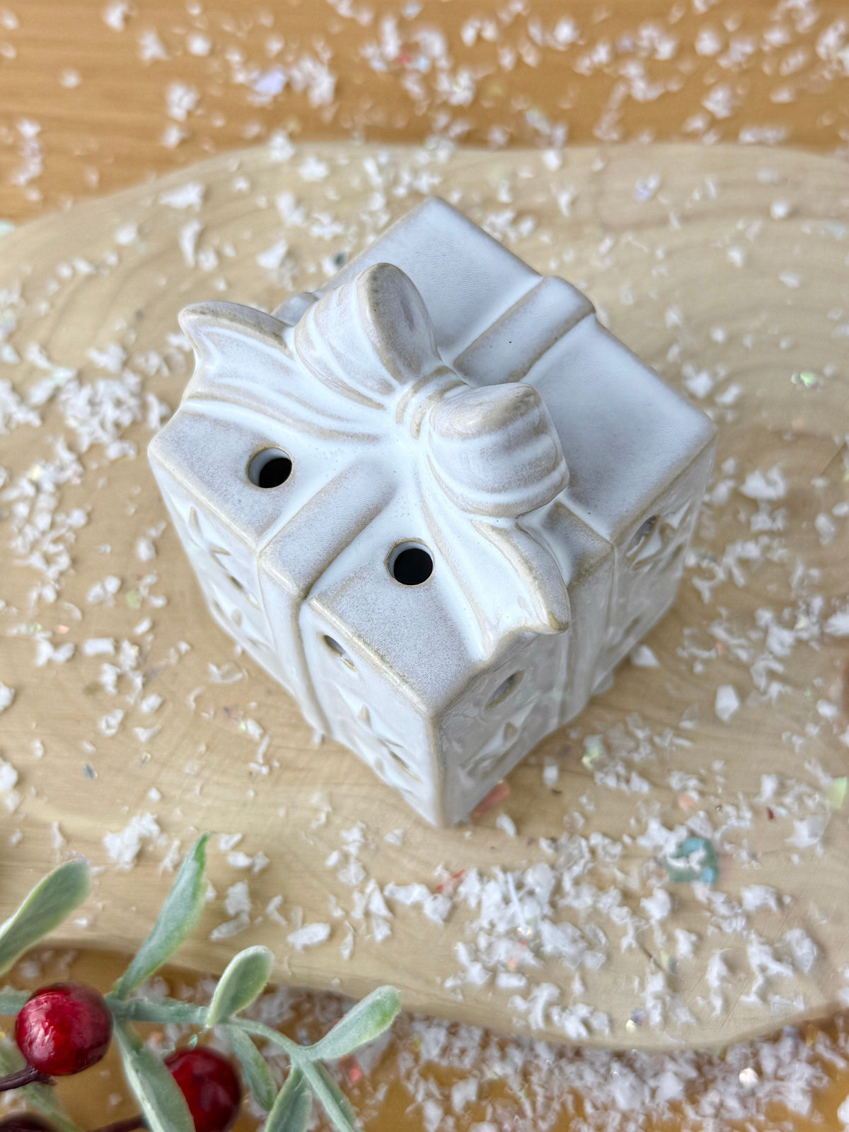 Light Up Ceramic Christmas Present with Bow - 2 Sizes