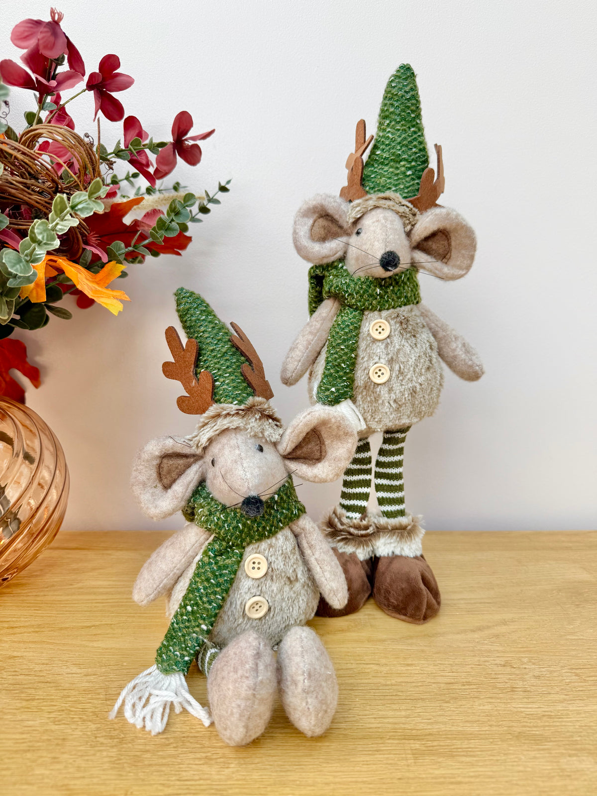 Christmas Fabric Mouse with Antlers - Standing or Sitting