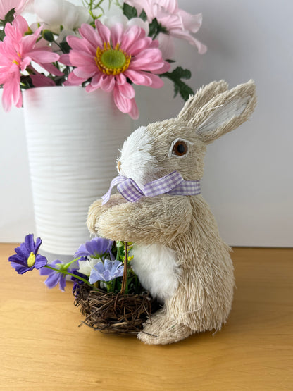 Rattan Rabbit with flower basket - (LAST ONE)