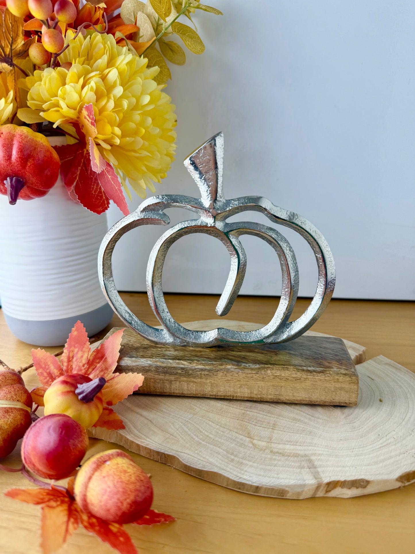 Wooden Base Silver Pumpkin