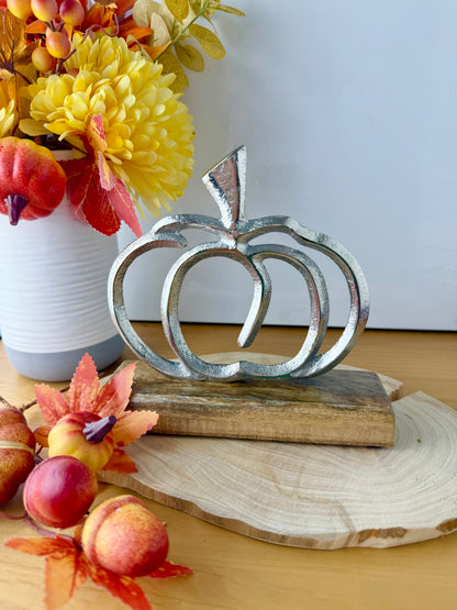 Wooden Base Silver Pumpkin
