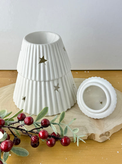 Ceramic Cream Christmas Tree T-light Holder