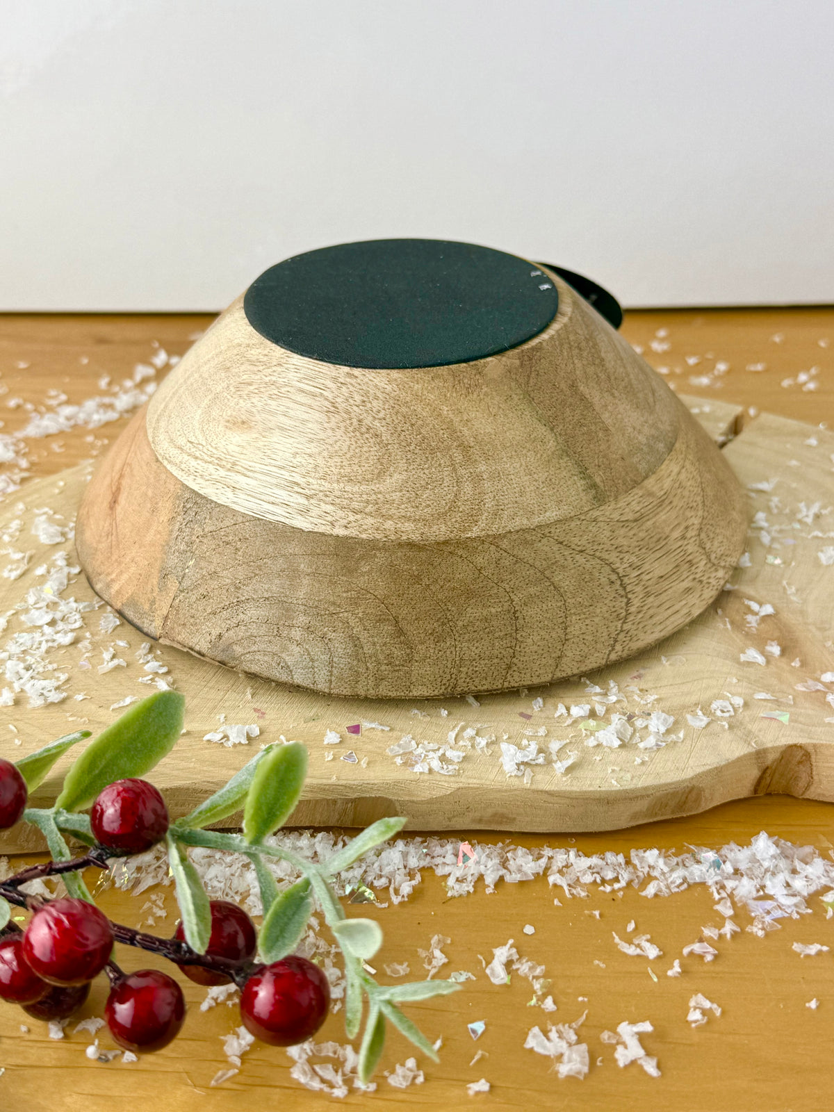 Wood & Enamel Holly Serving Bowl