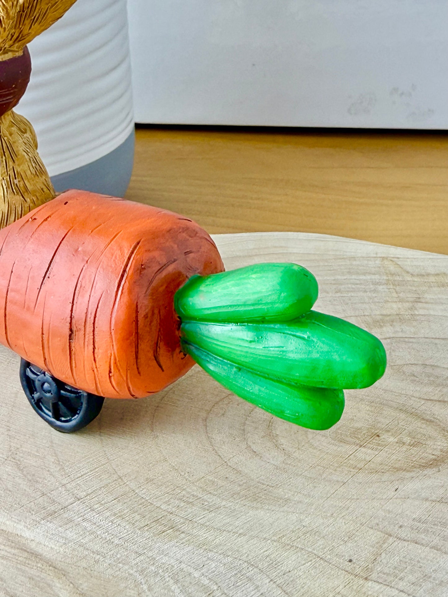Jasper Rabbit sitting in a carrot car
