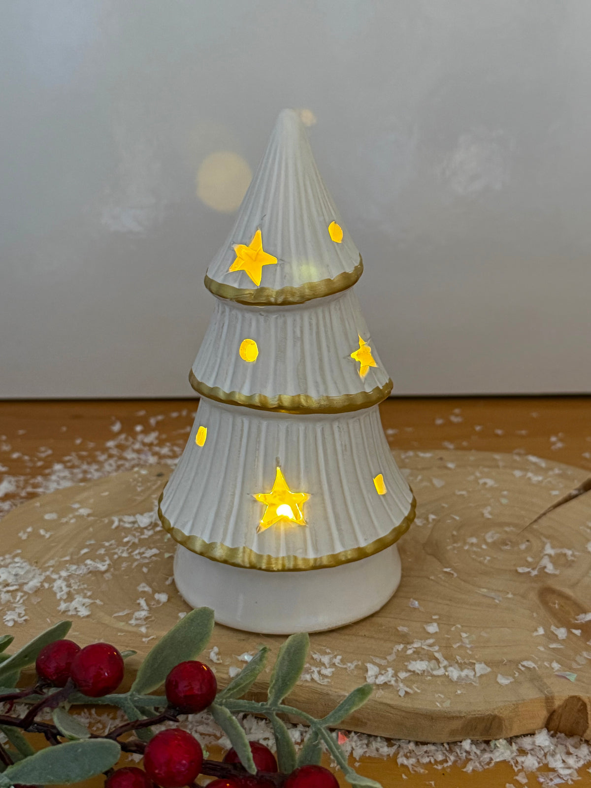 White & Gold Light Up Christmas Tree