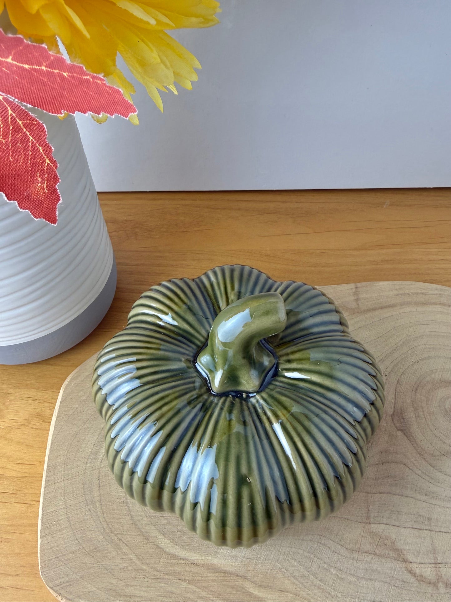 Green Glazed Ceramic Pumpkin - 2 sizes