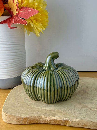 Green Glazed Ceramic Pumpkin - 2 sizes