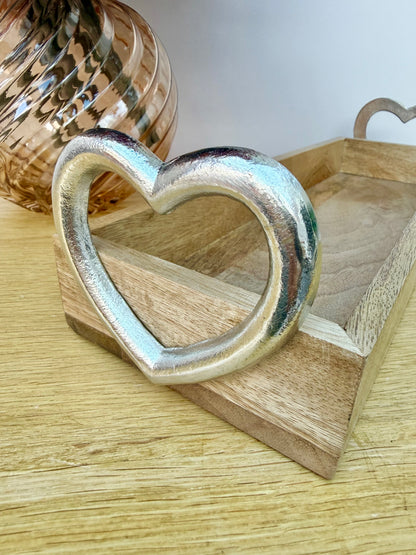 Wooden Trays with Silver heart handles - 2 sizes