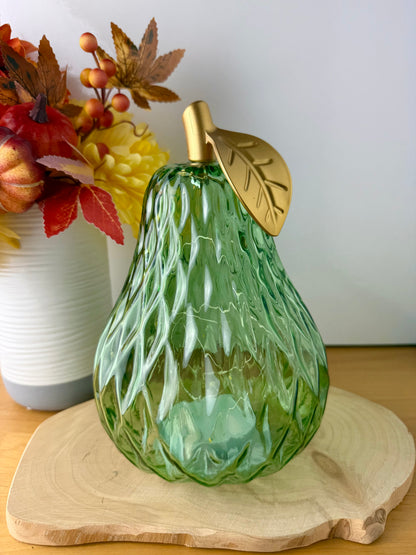 Diamond Cut Light Up Pear - Green with gold leaf - 2 Sizes