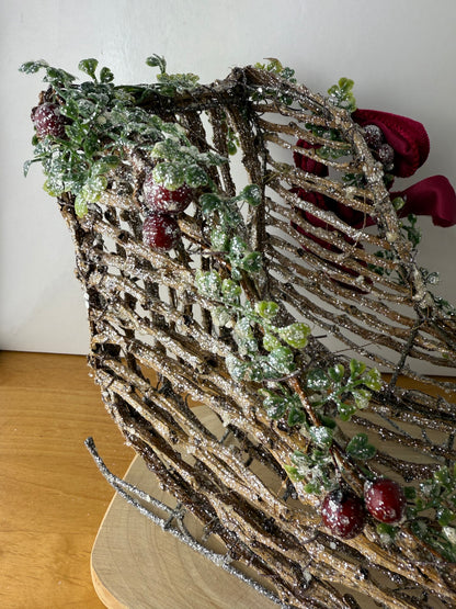 Wooden Christmas Sleigh with Red velvet bow