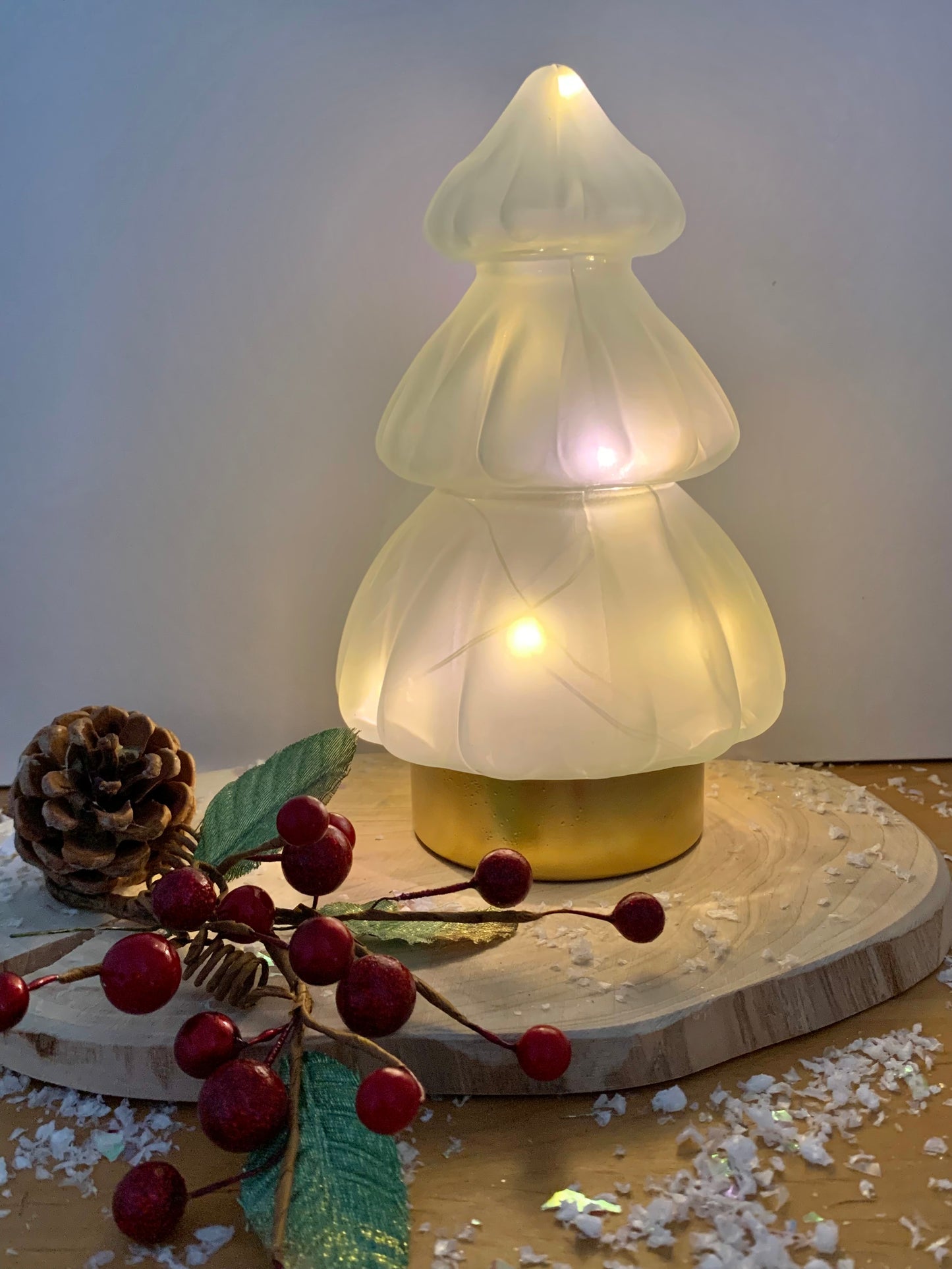 Frosted Glass & gold Light up Christmas Tree