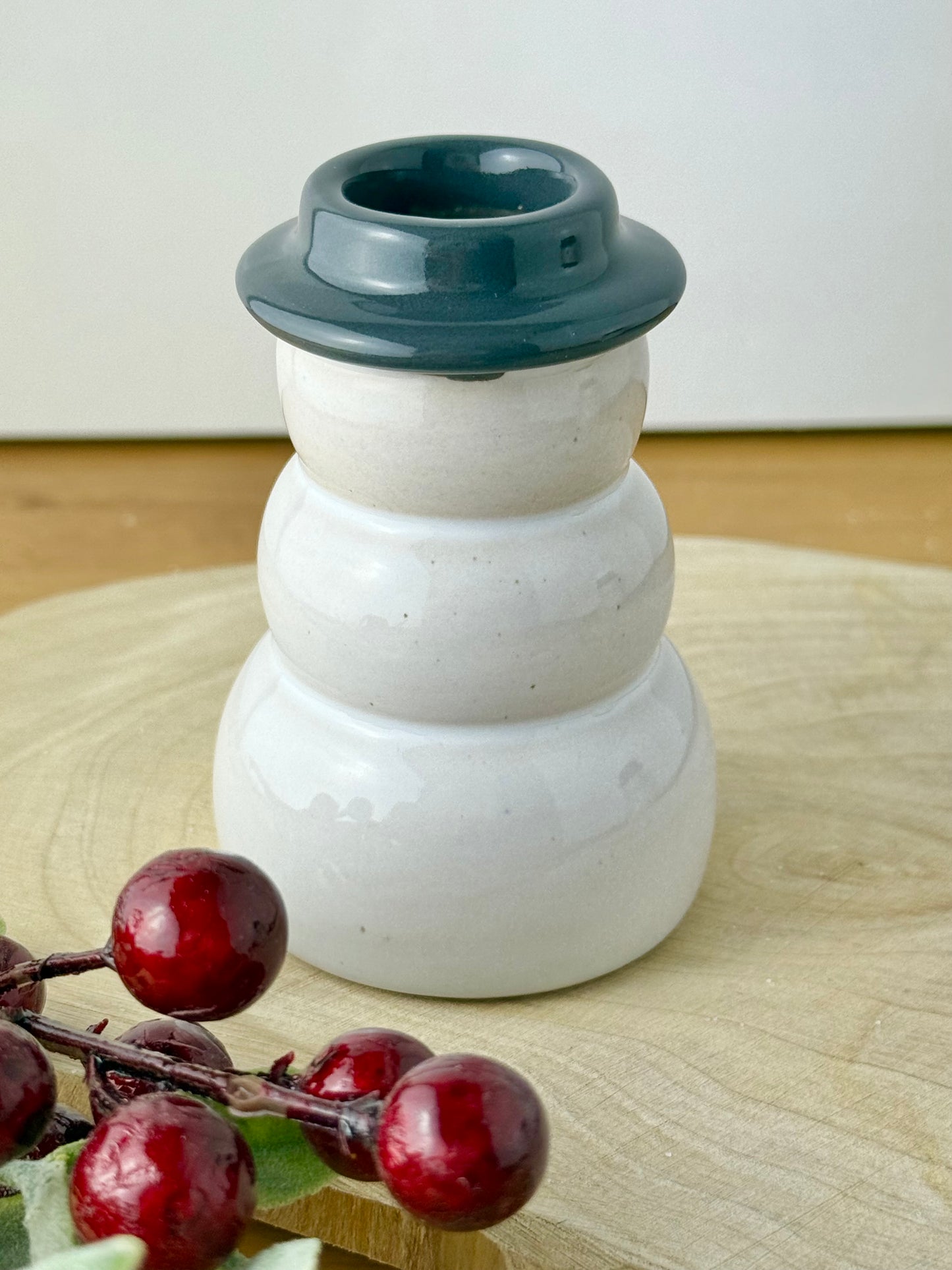 Snowman Ceramic Candle holders - pair