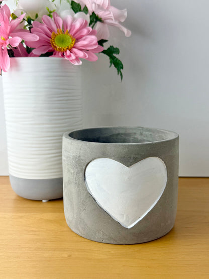 Grey Cement Pot with white heart