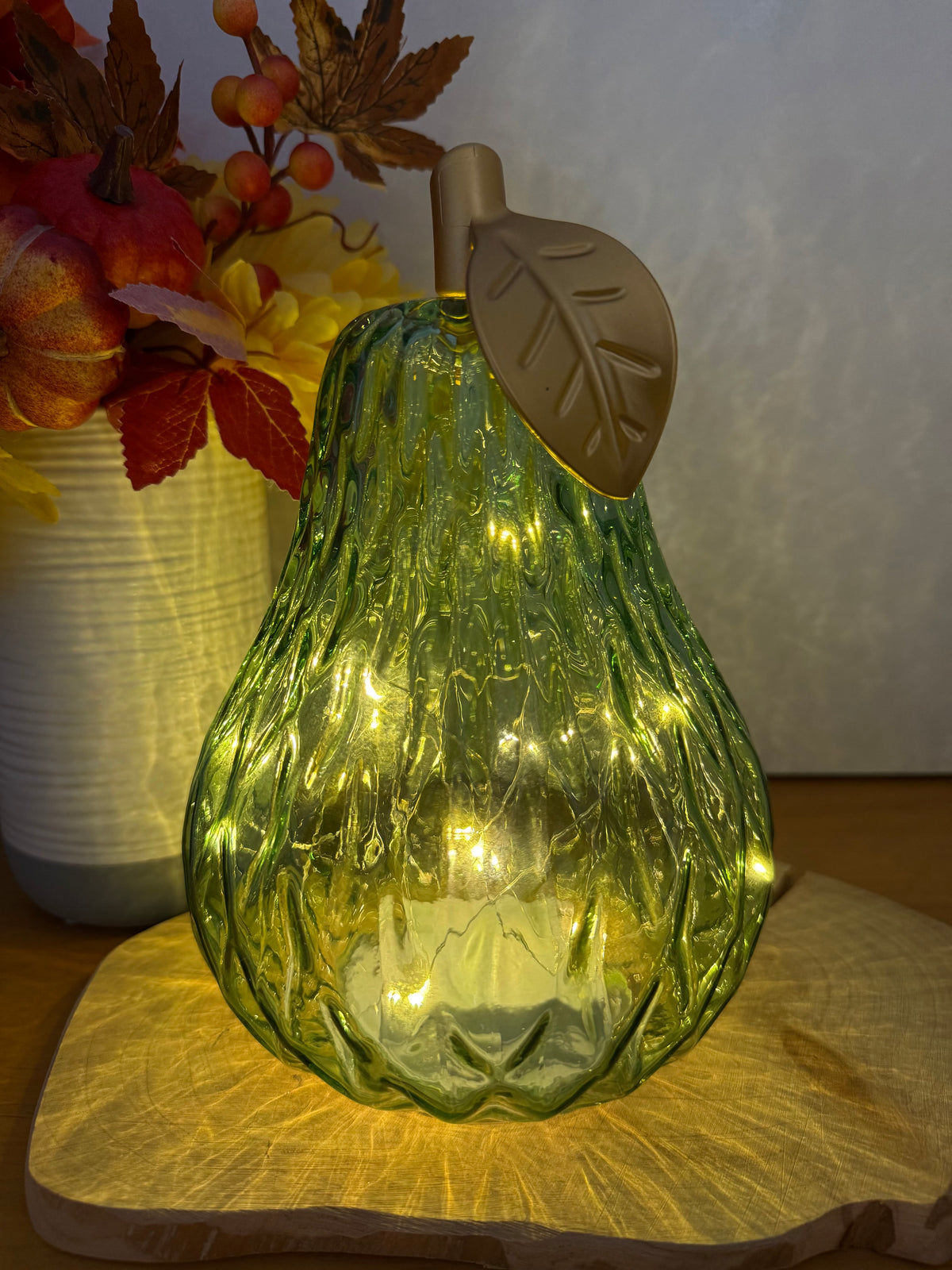 Diamond Cut Light Up Pear - Green with gold leaf - 2 Sizes
