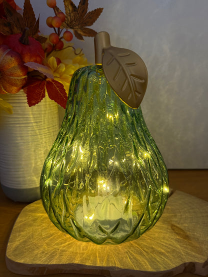 Diamond Cut Light Up Pear - Green with gold leaf - 2 Sizes
