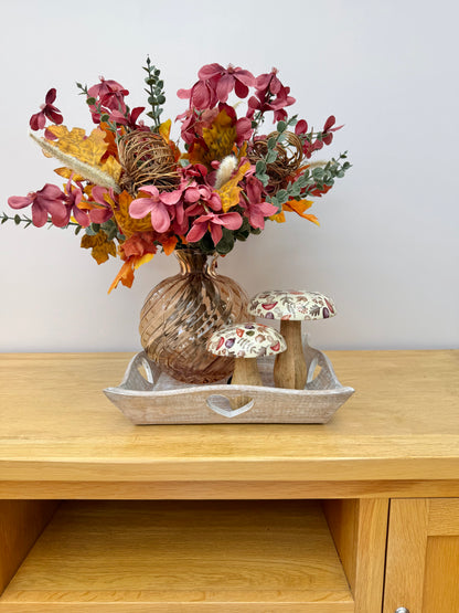 Wooden square tray with heart cutouts