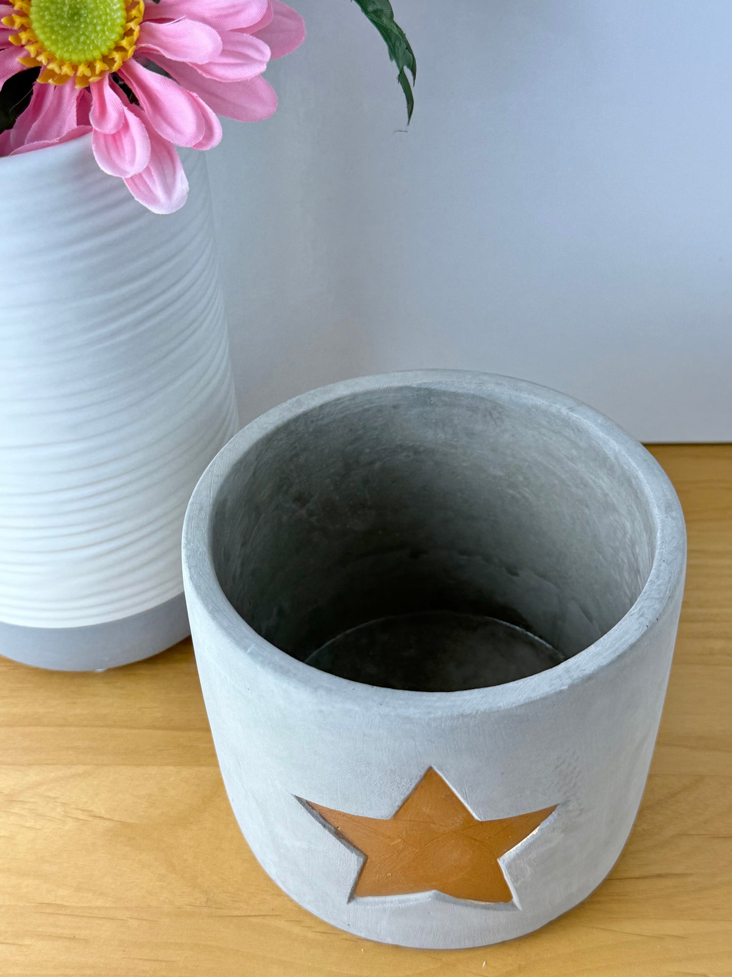 Grey Cement Pot with gold star