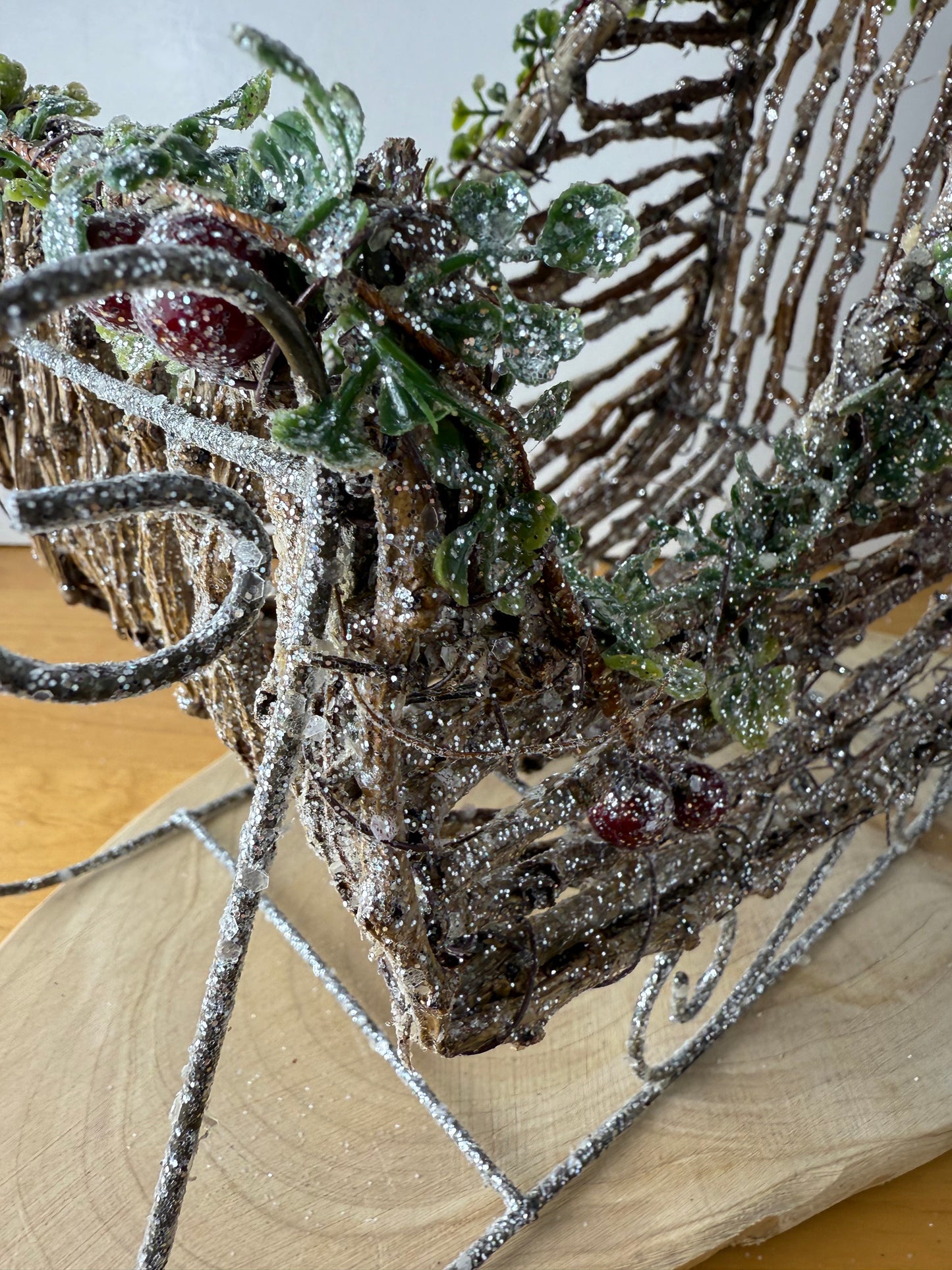 Wooden Christmas Sleigh with Red velvet bow