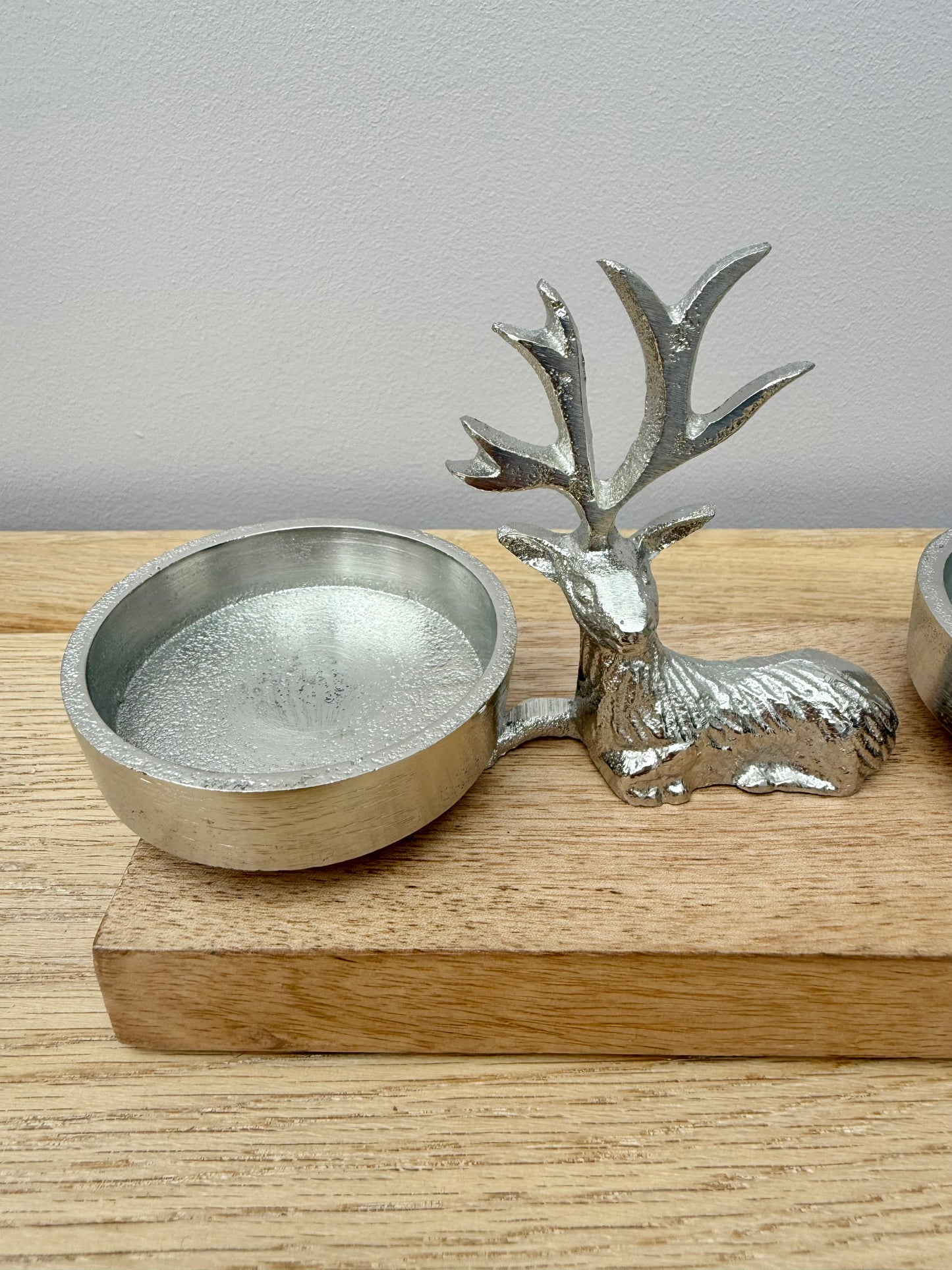 Wooden Silver Reindeer and Christmas Tree T-light holder