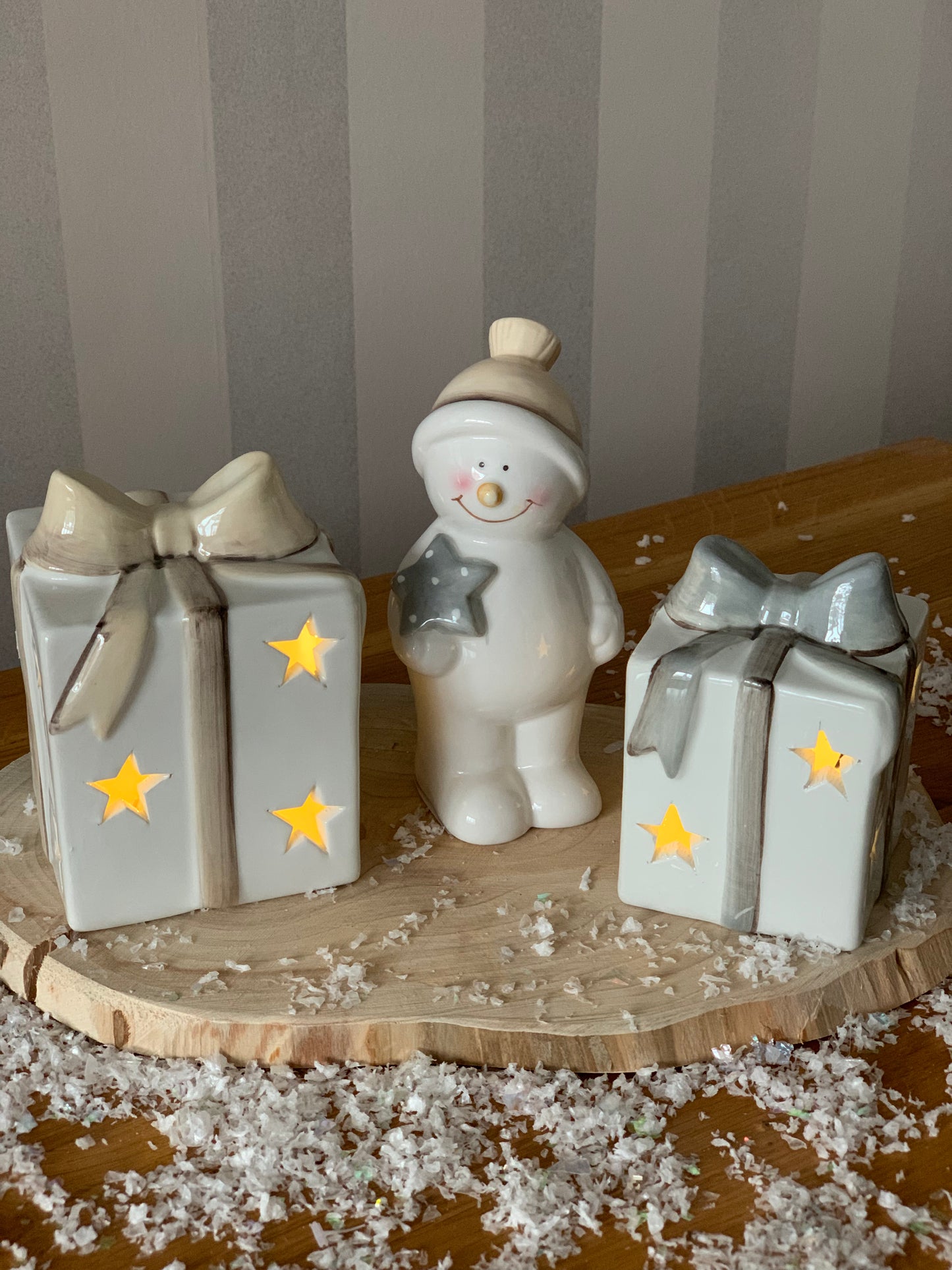 Grey & White Christmas LED Parcel - Small & Large