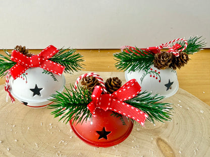 Red & White Christmas Bells - Set of 3