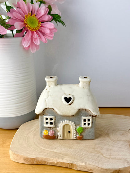 Village Pottery Grey mini heart Cottage Tea Light Holder