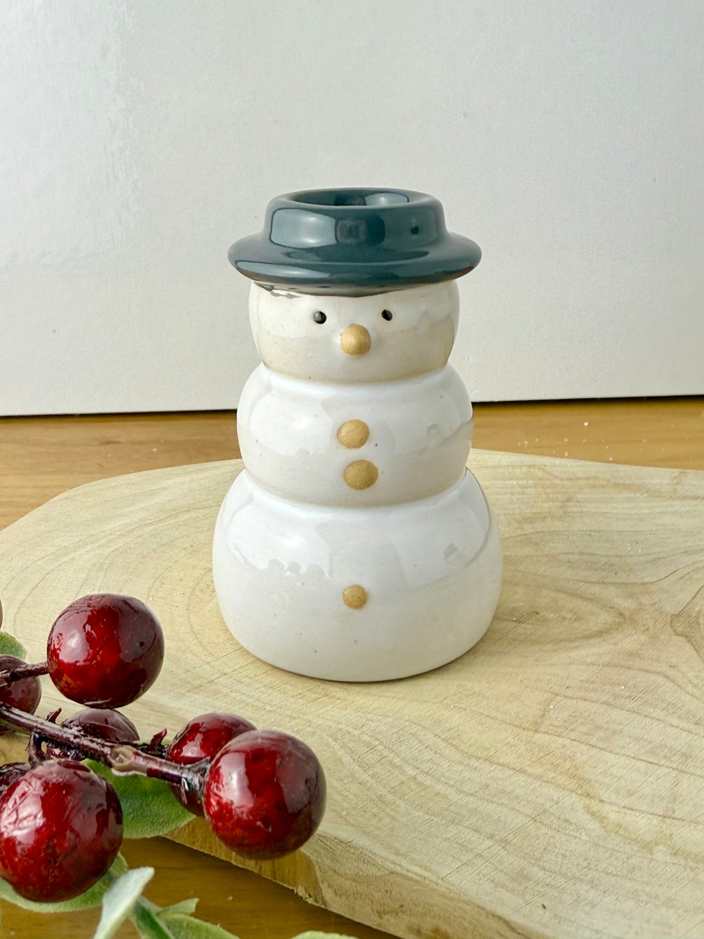 Snowman Ceramic Candle holders - pair