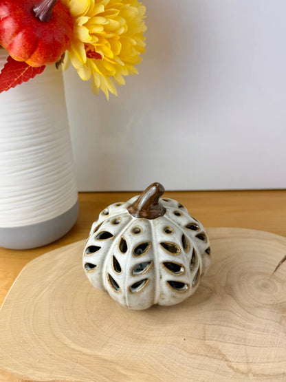 Light up Cream ceramic pumpkin