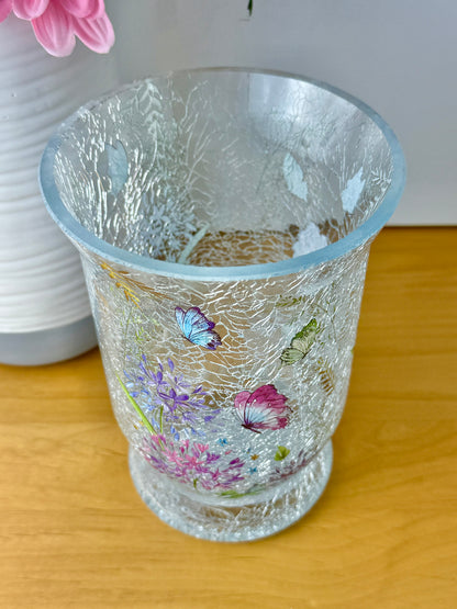 Floral Butterfly Hurricane Glass Vase - medium