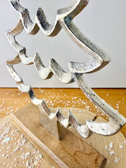 Wooden Base Silver Christmas Tree with Star - 2 Sizes