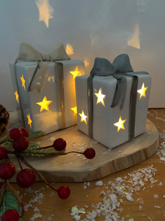 Grey & White Christmas LED Parcel - Small & Large