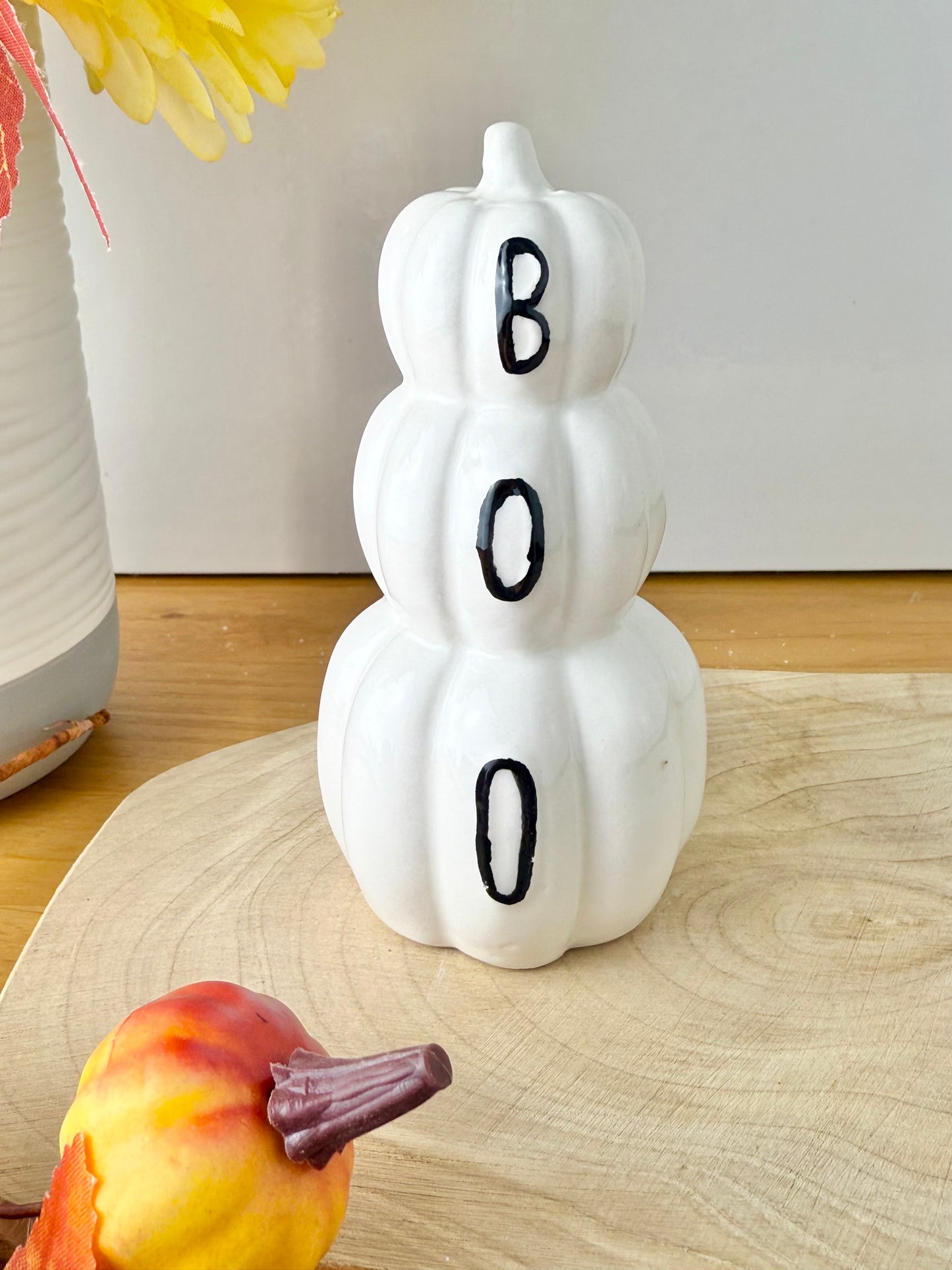 3 Tier Boo Pumpkin Stack - White