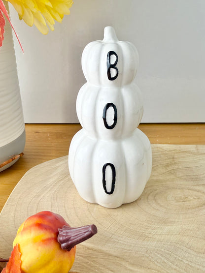 3 Tier Boo Pumpkin Stack - White
