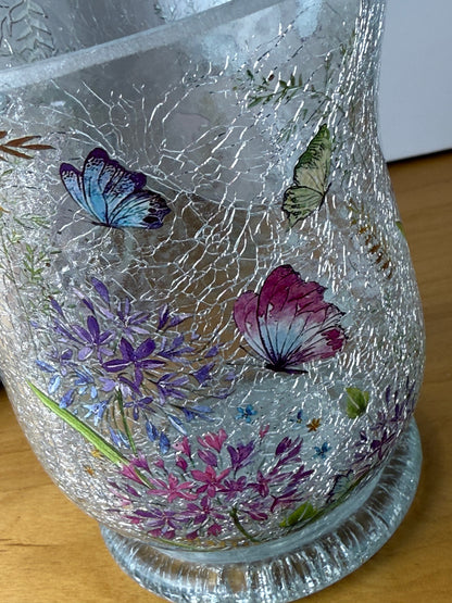 Floral Butterfly Hurricane Glass Vase - small