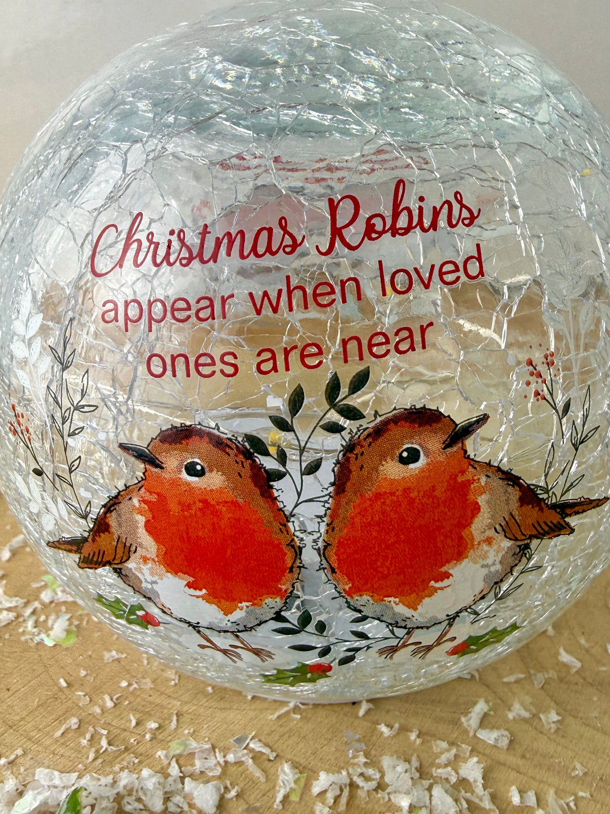 Winter Robins Light Up Crackled Ball - Christmas Robins