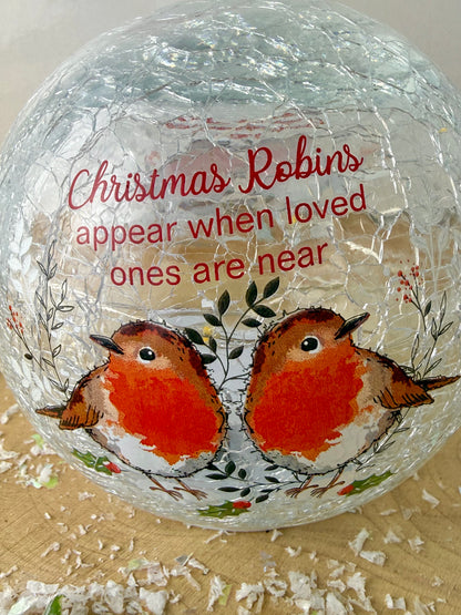 Winter Robins Light Up Crackled Ball - Christmas Robins