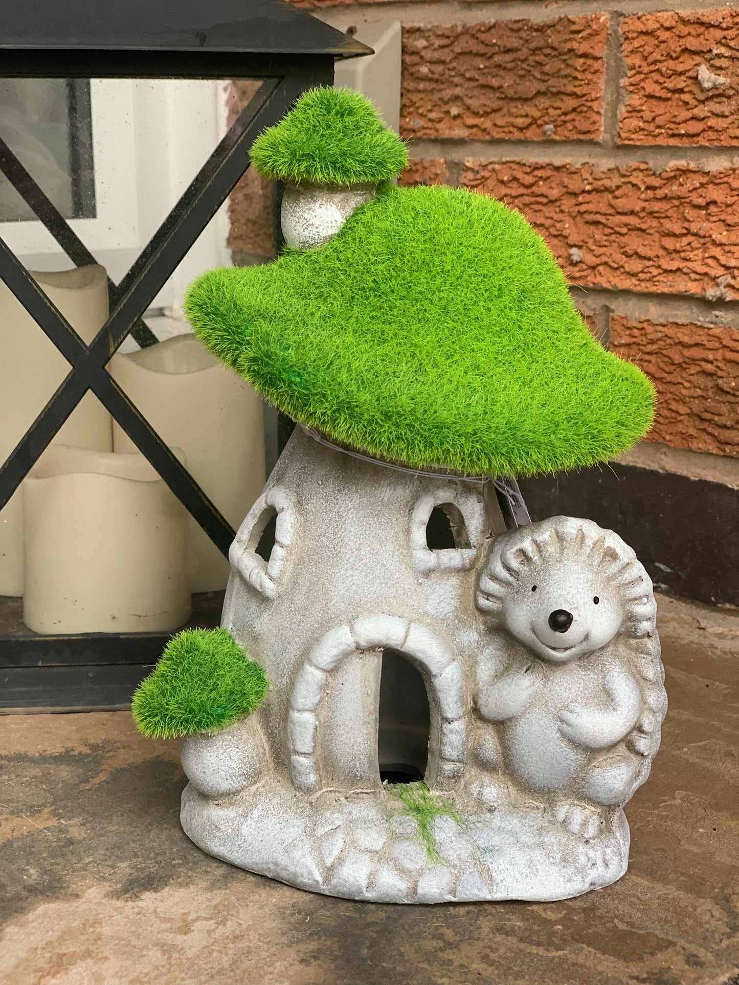 Grassy Toadstool House with hedgehog